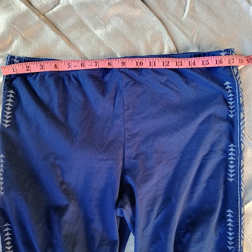 Johnny Was Blue Leggings with Pink Floral Embroidery Sz PXL - Picture 8 of 9